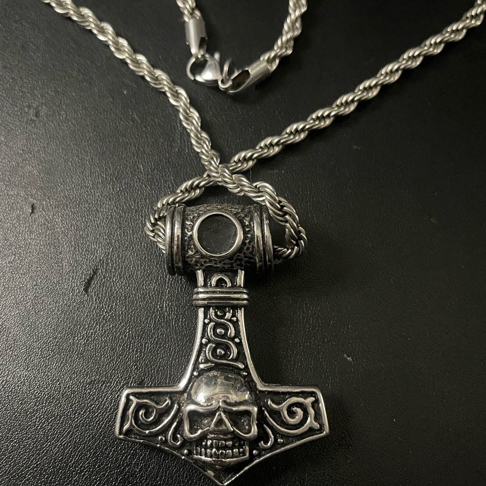 Stainless Viking Thor Hammer Pendant Necklace - Picture 3 of 3
